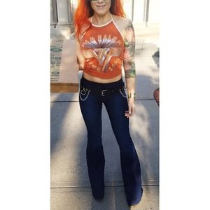 Free People elastic waistband bellbottom jeans, size 25